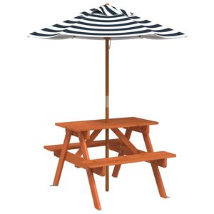 vidaXL Tavolo da Picnic per 4 Bambini con Ombrellone Legno di Abete