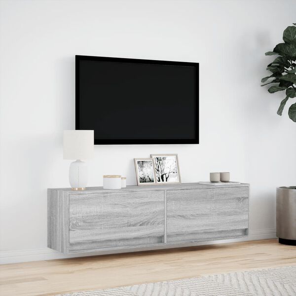vidaXL Mobile TV a Parete con Luci LED Grigio Sonoma 140x31x38 cm
