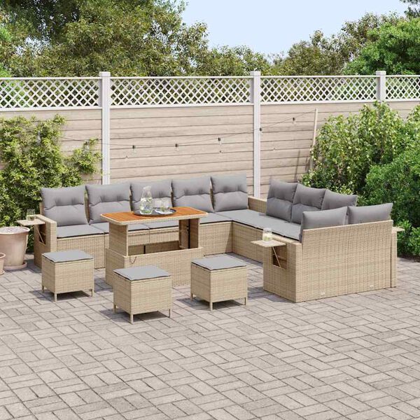 vidaXL Set Divano da Giardino con cuscino 14 pcs Beige polyrattan
