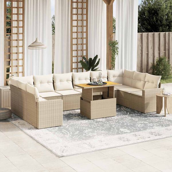vidaXL Set Divani da Giardino 11 pz con Cuscini Beige in Polyrattan
