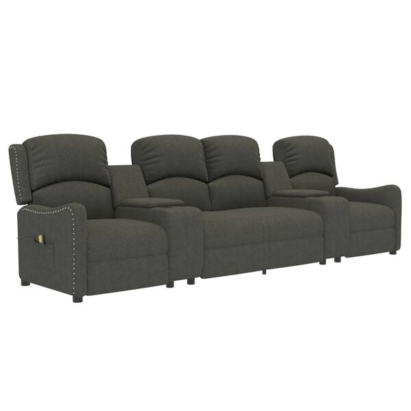 vidaXL Divano Massaggio a 4 Posti con Portabicchieri Grigio Scuro