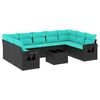 vidaXL Set Divani da Giardino 10 pz con Cuscini Nero in Polyrattan