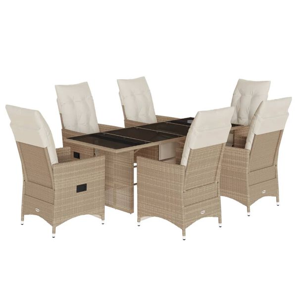 vidaXL Set da Bistrò da Giardino 7 pz con Cuscini Beige in Polyrattan