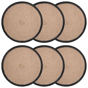 vidaXL Sottobicchieri in juta 6 pz Naturale e Nero 100% Juta Tossa