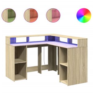 vidaXL Scrivania con Luci LED Rovere Sonoma 130x130x91cm in Truciolato