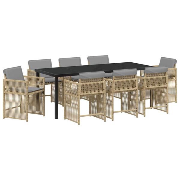 vidaXL Set da Pranzo per Giardino 9 pcs Beige polyrattan