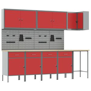 vidaXL Set di mobili da lavoro con cassetto 12 pz Rosso e Grigio