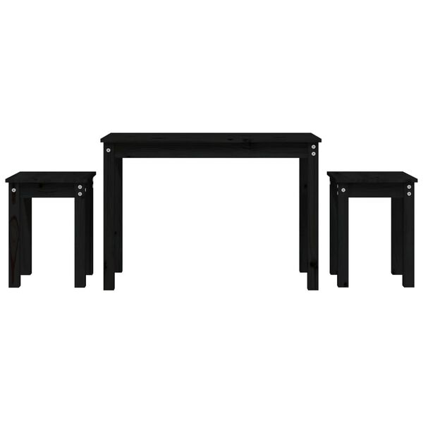vidaXL Tavolini a Incastro 3 pz Nero in Legno Massello di Pino
