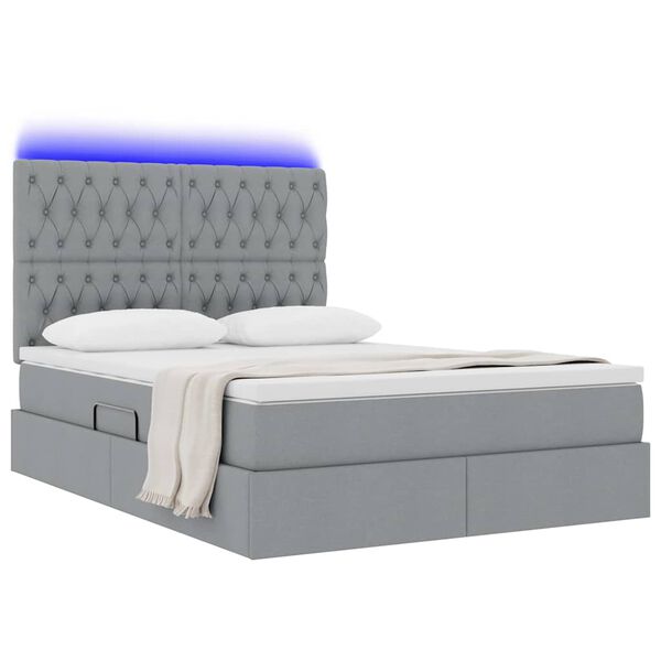 vidaXL Letto con contenitore e LED con led Grigio chiaro 140 x 190 cm