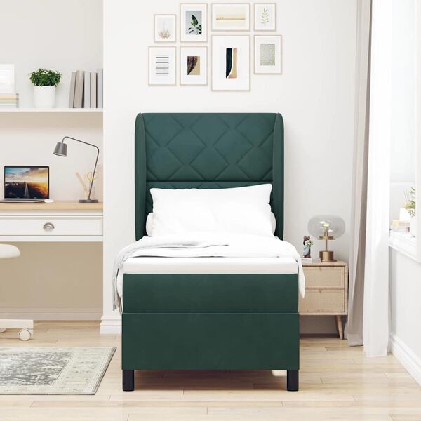 vidaXL Letto a molle con materasso Verde Scuro 200 x 80 cm Poliestere