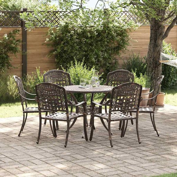 vidaXL Set da Pranzo per Giardino 7 pcs Bronzo Alluminio