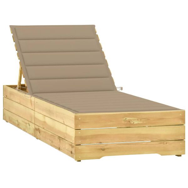 vidaXL Lettino da Giardino con Cuscino Beige Legno Pino Impregnato