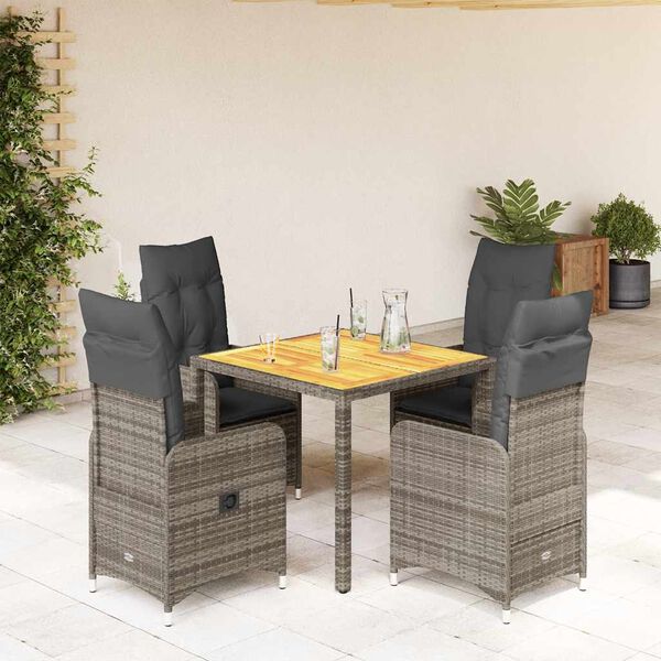 vidaXL Set Bistr&ograve; da Giardino 5 pz con Cuscini in Polyrattan Grigio
