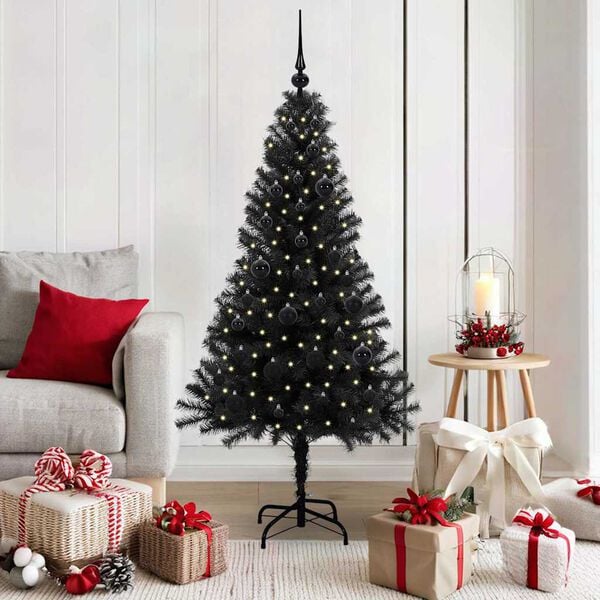 vidaXL Albero di Natale con 150 LED con supporto Nero 150 cm PVC