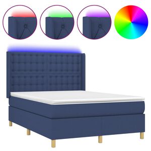 vidaXL Letto a Molle con Materasso e LED Blu 140x190 cm in Tessuto