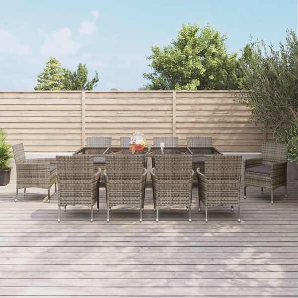 vidaXL Set da Pranzo da Giardino 11pz con Cuscini in Polyrattan Grigio