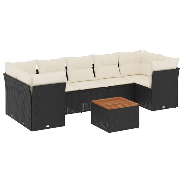 vidaXL Set Divani da Giardino con Cuscini 8 pz Nero in Polyrattan