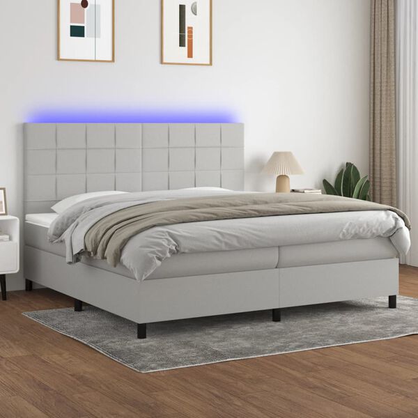 vidaXL Letto a Molle Materasso e LED Grigio Chiaro 200x200 cm Tessuto