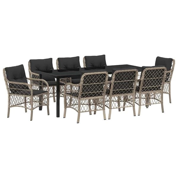 vidaXL Set da Pranzo per Giardino 9 pcs Grigio chiaro polyrattan
