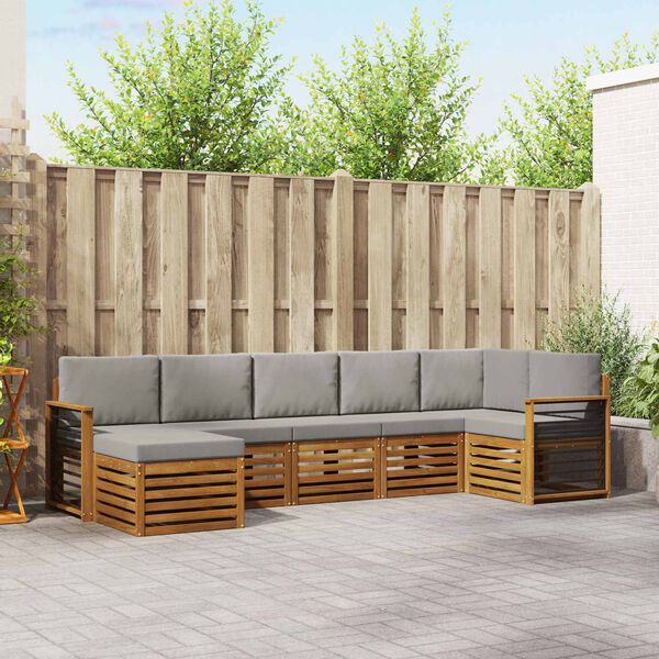 vidaXL Set divani con cuscino 7 pcs Grigio Naturale e Chiaro