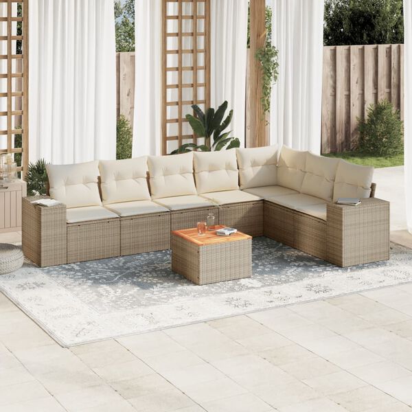 vidaXL Set Divano da Giardino 8 pz con Cuscini Beige in Polyrattan