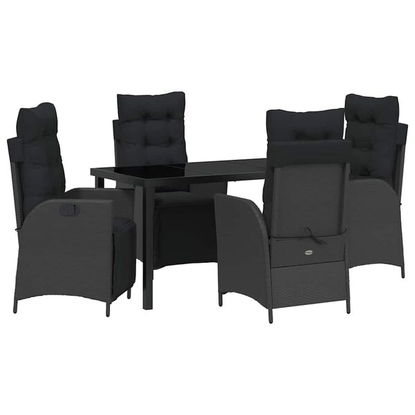 vidaXL Set da Pranzo per Giardino con cuscino 5 pcs Nero polyrattan