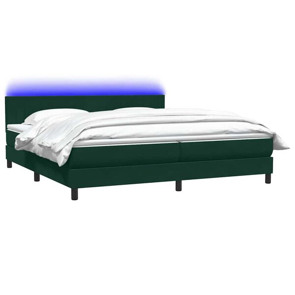 vidaXL Letto a Molle con Materasso e LED Verde Scuro 200x210 cm Velluto