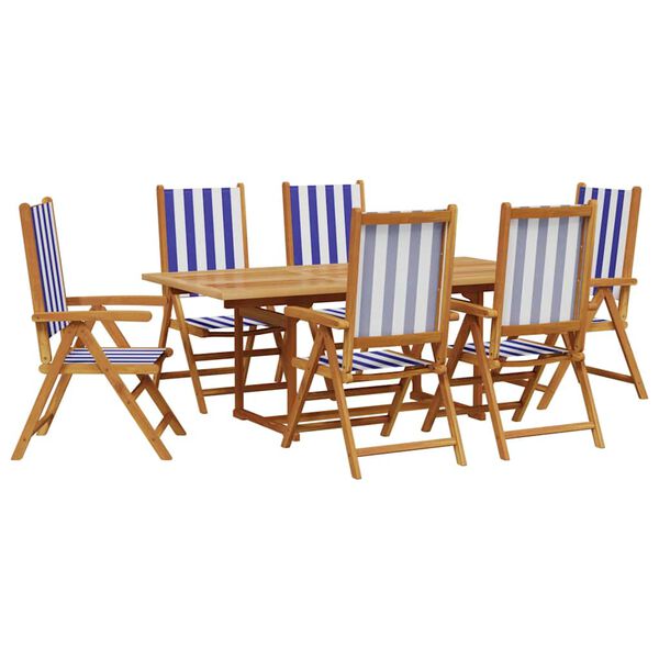vidaXL Set Pranzo Giardino 7pz Blu e Bianco Tessuto e Legno Massello