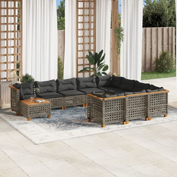 vidaXL Set Divani da Giardino 11 pz con Cuscini in Polyrattan Grigio