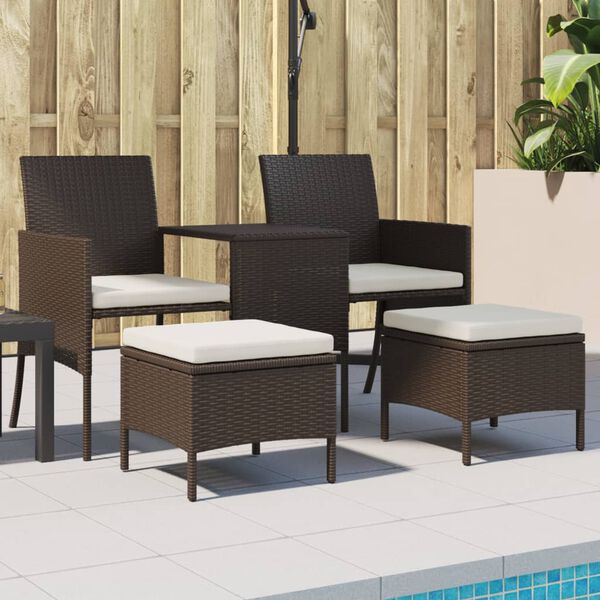vidaXL Divano Giardino 2Posti con Tavolo e Sgabelli Marrone Polyrattan