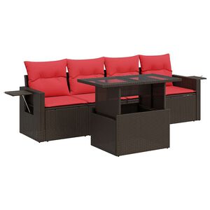 vidaXL Set Divano Giardino 5 pz con Cuscini Marrone Polyrattan Acacia
