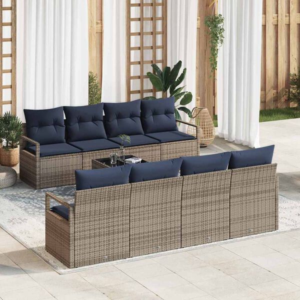 vidaXL Set di divani con cuscino 7 pcs Grigio e Blu polyrattan