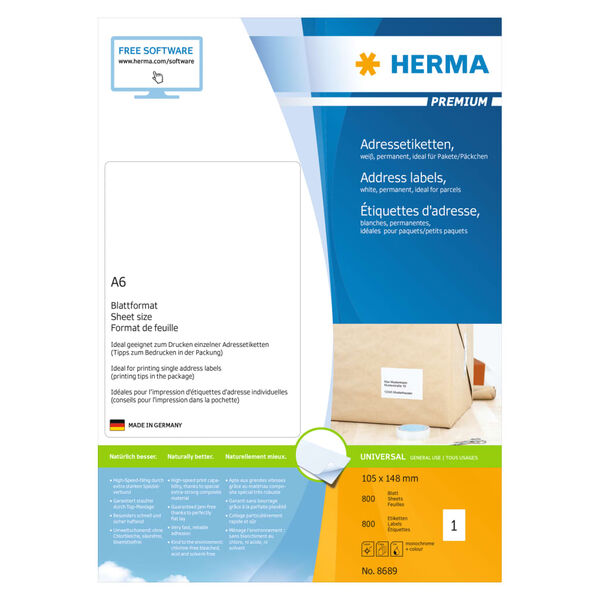 HERMA Etichette per Indirizzo Permanenti A6 105x148mm 800 Fogli Bianco