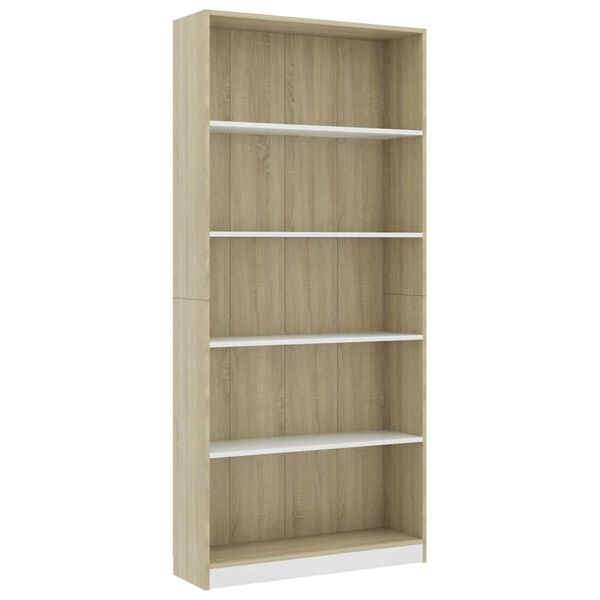 vidaXL Libreria 5 Ripiani Bianco Rovere Sonoma 80x24x175cm Multistrato