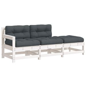 vidaXL Set Divani da Giardino 3pz con Cuscini in Legno Massello Bianco