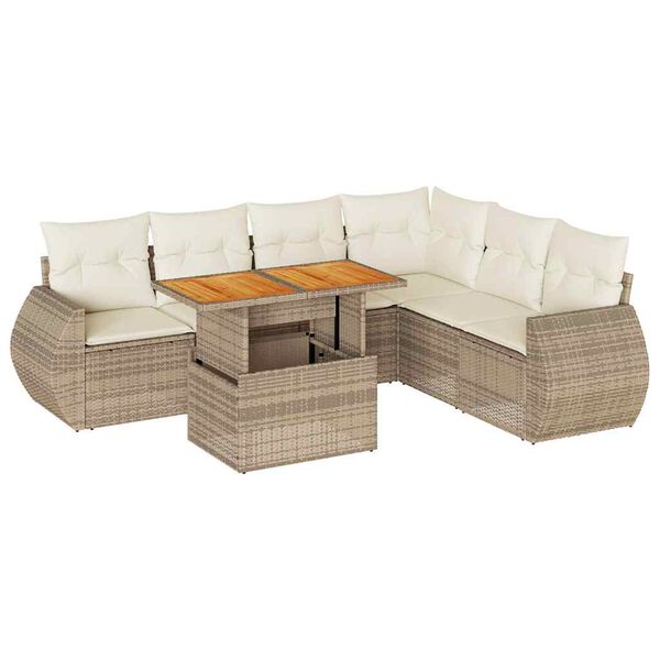 vidaXL Set Divani da Giardino 7 pz con Cuscini Beige in Polyrattan