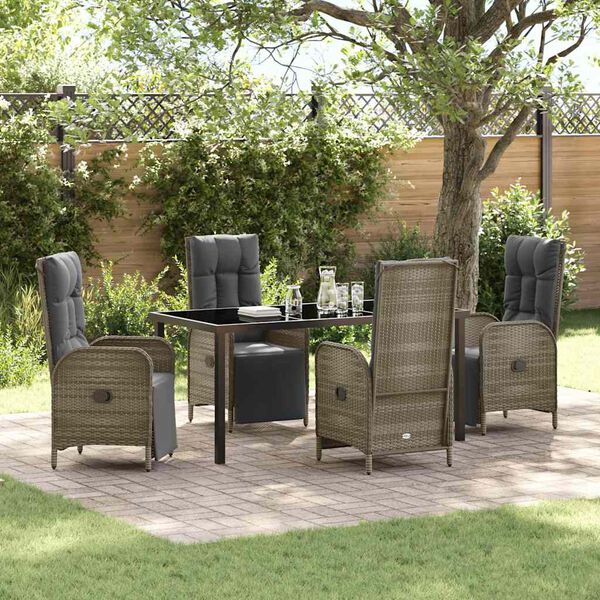 vidaXL Set da Pranzo per Giardino con cuscino 5 pcs Grigio polyrattan