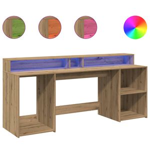 vidaXL Scrivania con LED Rovere Artigianale 200x55x91 cm in Truciolato
