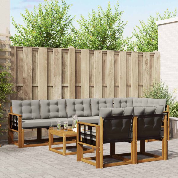 vidaXL Set di divani da esterno 9 pcs Grigio Naturale e Chiaro