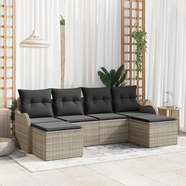vidaXL Set Divano da Giardino 6 pcs Grigio chiaro Poly Rattan