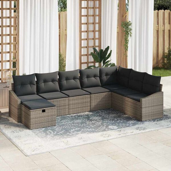 vidaXL Set Divano da Giardino 8 pcs Grigio 55 x 62 x 69 cm Poly Rattan