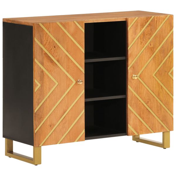 vidaXL Credenza Marrone e Nera 90x33,5x75cm in Legno Massello di Mango