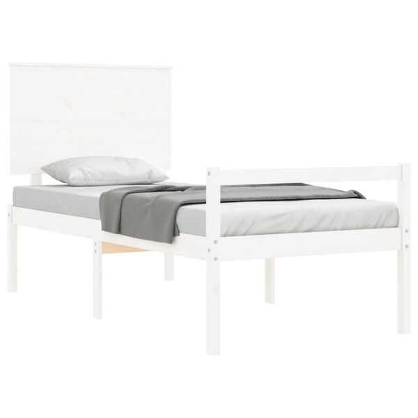 vidaXL Letto per Anziani con Testiera Bianco Single in Legno Massello