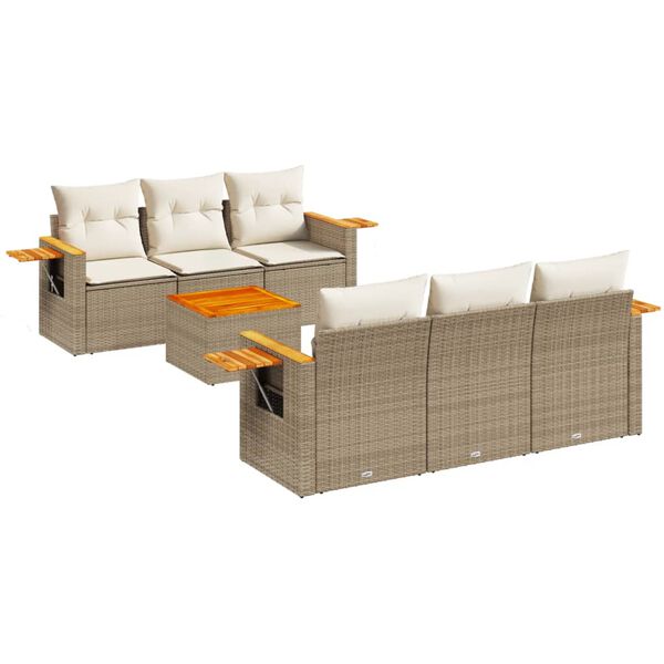 vidaXL Set Divani da Giardino 7 pz con Cuscini Beige in Polyrattan