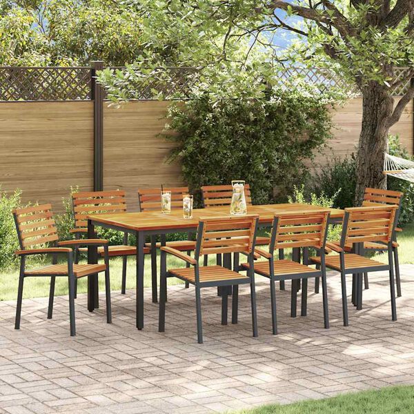 vidaXL Set da Pranzo per Giardino 9 pcs Nero Legno di Acacia Massello