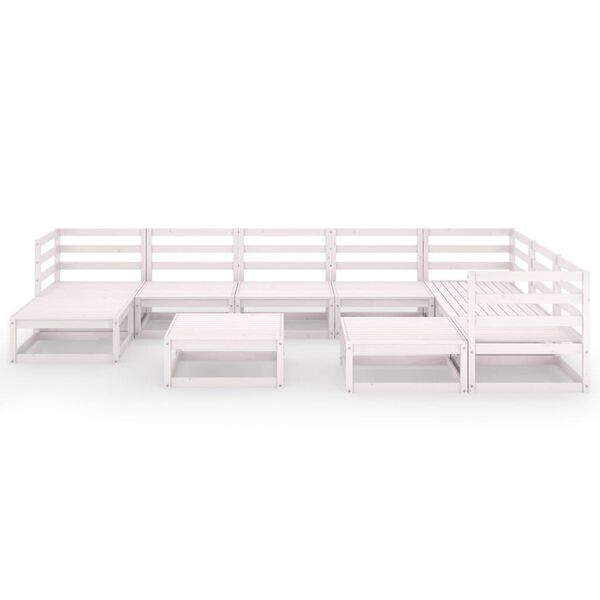 vidaXL Set Divani da Giardino 10 pz Bianchi in Legno Massello di Pino