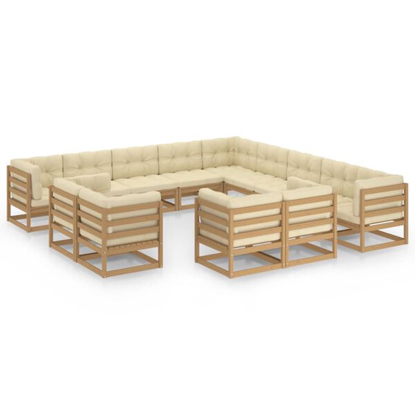 vidaXL Set Salotto Giardino e Cuscini 13 pz Legno Massello Pino Ambra