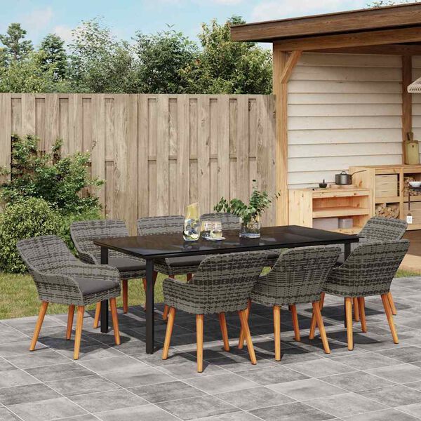 vidaXL Set da Pranzo per Giardino con cuscino 9 pcs Grigio polyrattan