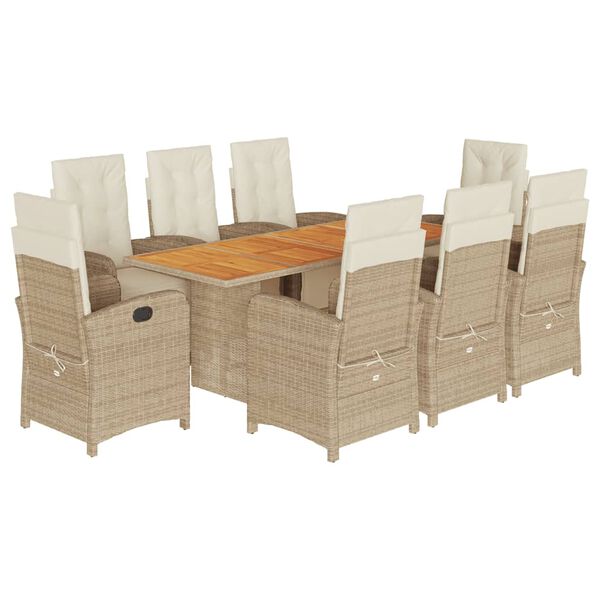 vidaXL Set da Pranzo da Giardino 9 pz con Cuscini Beige in Polyrattan