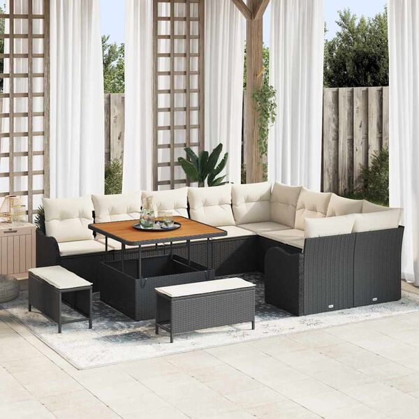 vidaXL Set Divano da Giardino 12 pcs Nero polyrattan